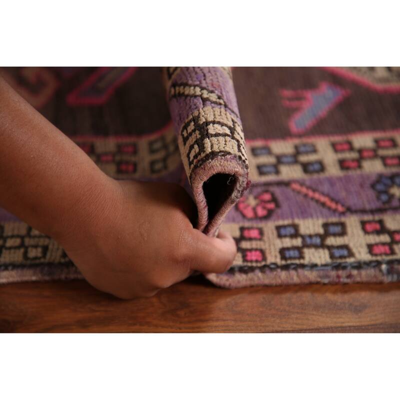 Meshkin Persian Vintage Runner Rug Handmade Wool Carpet - 3'4" x 10'0"