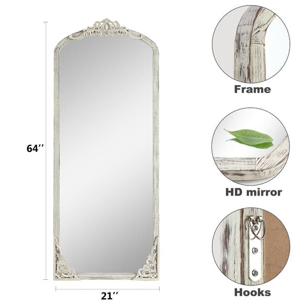 dimension image slide 5 of 13, Arched Full-Length Solid Wood Carving Floor Mirror