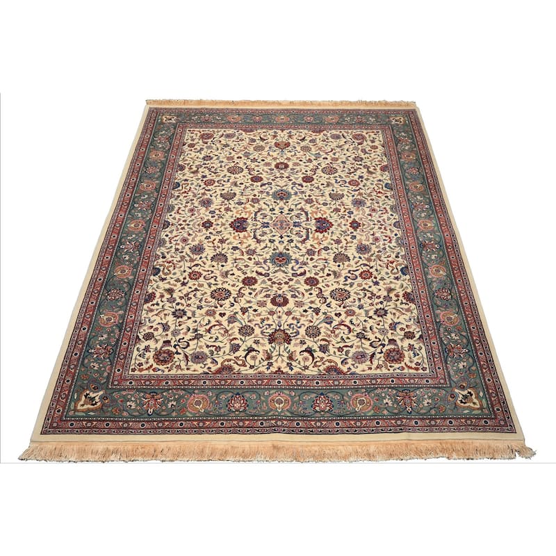 9x12 Hand Knotted Wool Ivory Kashaan Medallion Traditional Oriental Area Rug - 9' x 12'