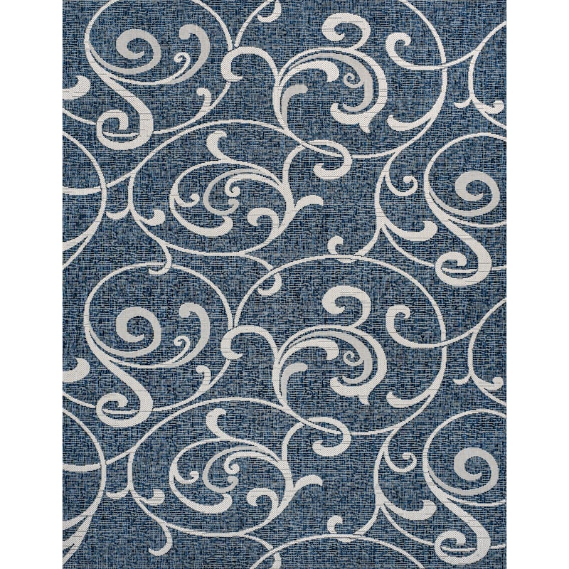 JONATHAN Y Isla Traditional Classic All-Over Scroll Green/Cream Indoor/Outdoor Area Rug - 4 X 6 - Navy/Cream