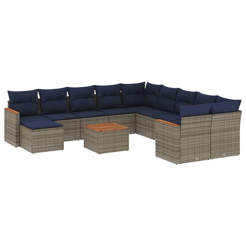 vidaXL 11/12 Piece Patio Sofa Set with Cushions Black/Gray Poly Rattan - 24.4 x 24.4 x 27.2
