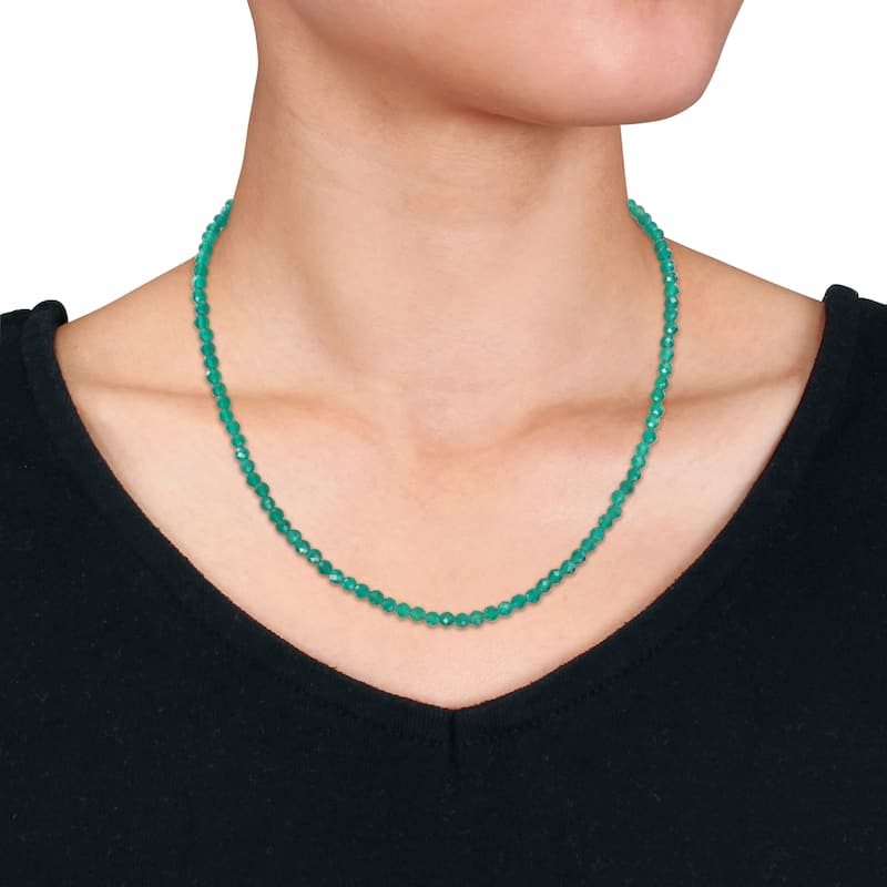 Miadora 16 2/5ct TGW Fancy-Cut Green Onyx Facetted Bead Necklace in Yellow Silver-17+2 in.