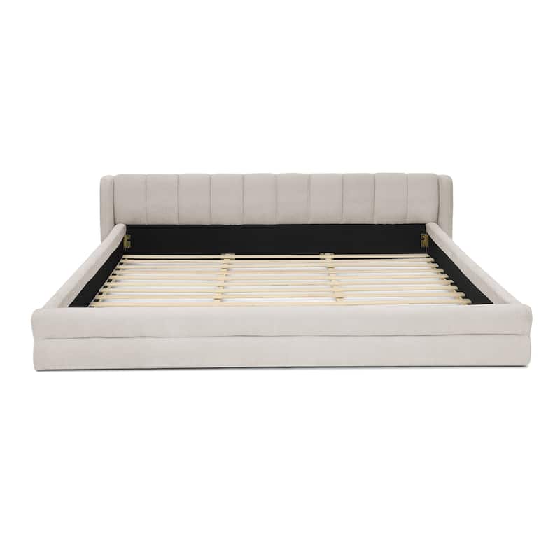 Luxurious King Upholstered Bed Frame with Sturdy Headboard