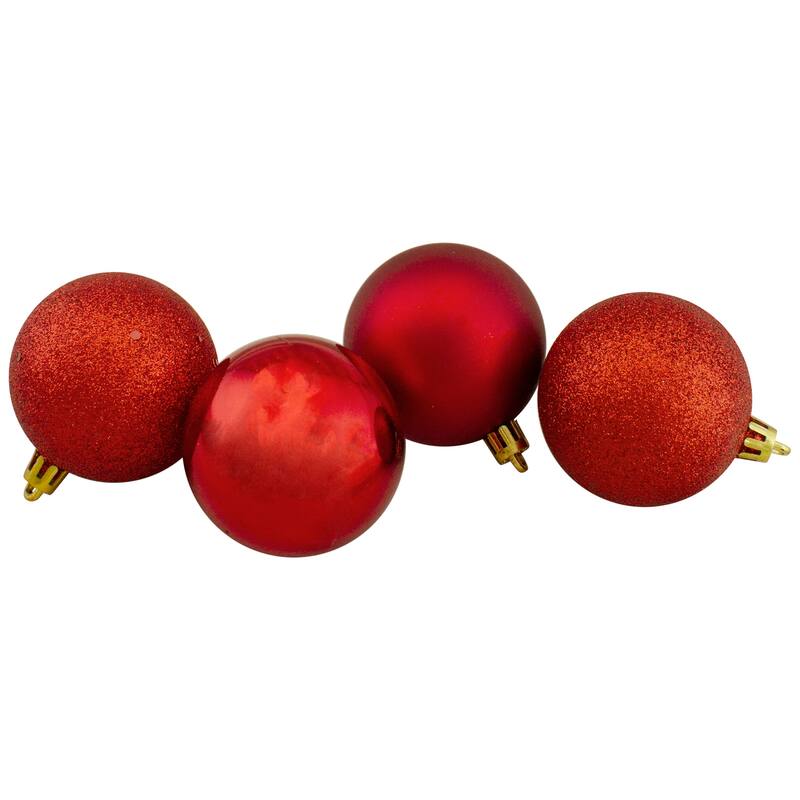 Shatterproof 4-Finish Christmas Ball Ornaments 2.5" (60mm) - Red - 60ct