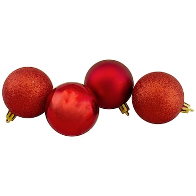 Shatterproof 4-Finish Christmas Ball Ornaments 2.5" (60mm) - Red - 60ct