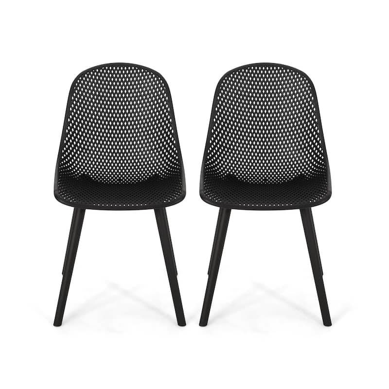 Roomfitters Modern Outdoor Plastic Chairs with Perforated Backrest, Lightweight Patio Seating, Set of 2