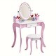 preview thumbnail 1 of 8, Kids Vanity Makeup dresser set with 360 Mirror Drawer Dressing Table Stool Girl - 11.6*39.3*26.7 Pink