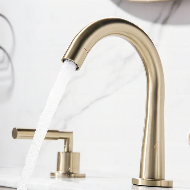 Luxury 2 Long Handles Bathroom Sink Faucet Widespread In Gold / Black