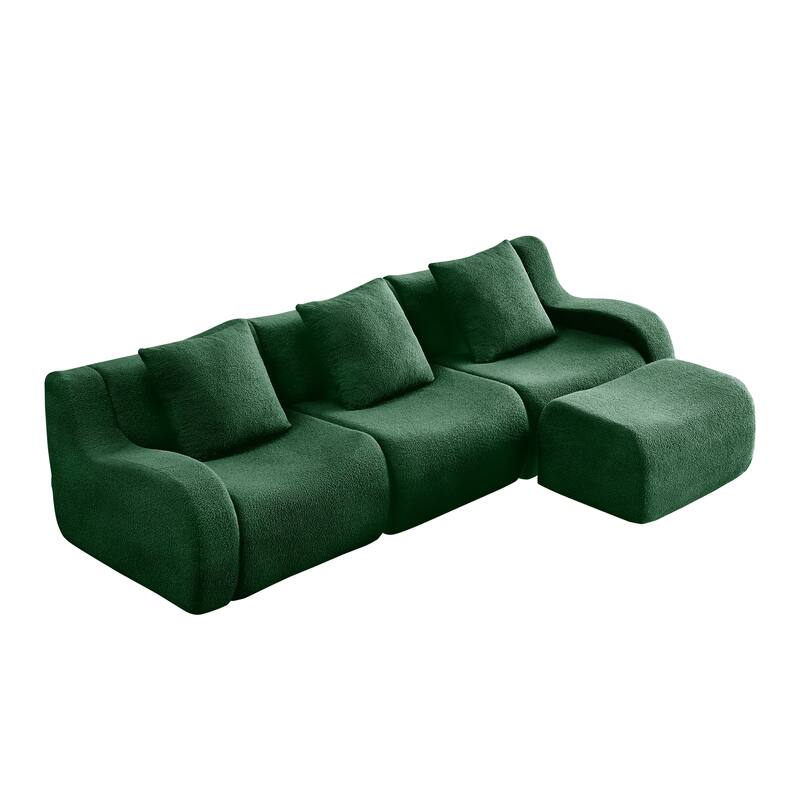 Anmytek Modern 3-Seat Chaise Sofa - High-Quality Teddy Fabric
