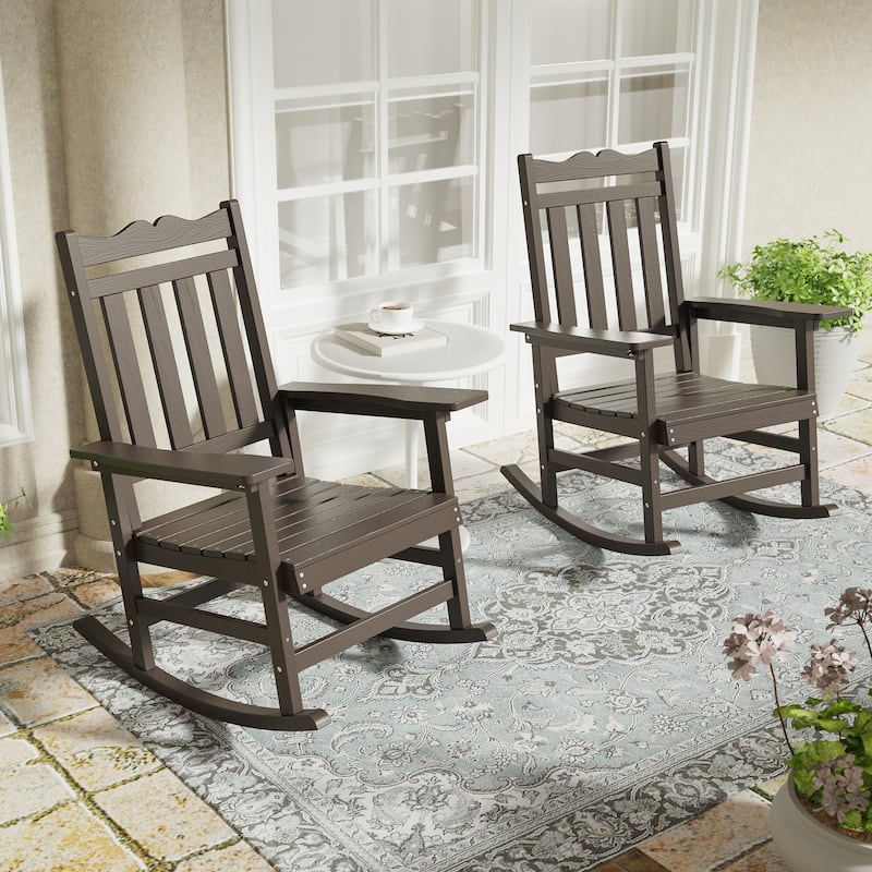 BONOSUKI Outdoor Adirondack Rocking Chair,Fire Pit Chair-Set of 2 - Coffee