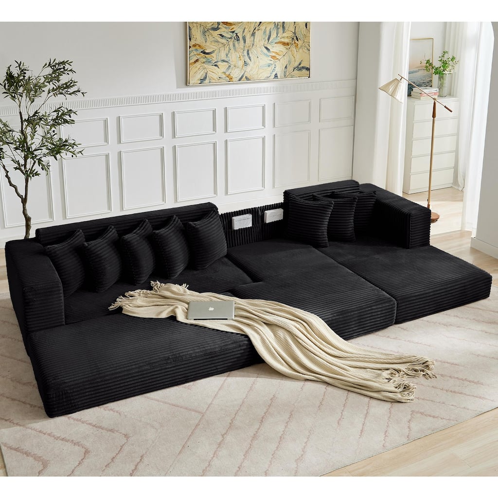 Corduroy L-shaped Chaise Sectional Sofa Convertible Sleeper Sofa Bed