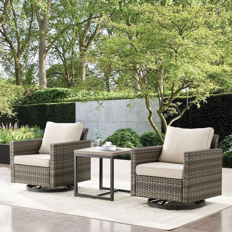 Gymojoy 3 Pieces Outdoor Wicker Swivel Rocker Patio Set - Grey - Beige