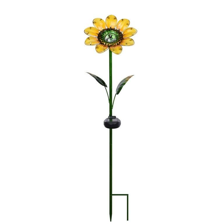 Sunflower Solar Powered Glass Garden Stakes (4 Pieces) On Sale Bed