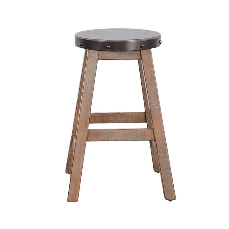 Ayka Round Counter Stool, Metal Band, Splayed Legs, Brown Mahogany