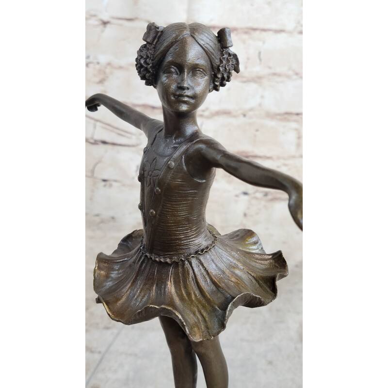 Hot Cast Bronze Young Ballerina Ballet Dancer Girl In Tutu On Marble Base