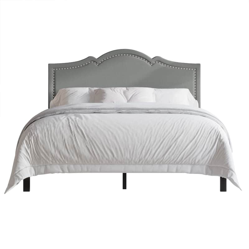 CraftPorch Elegant Linen Nailhead Upholstered Platform Bed - Grey - King
