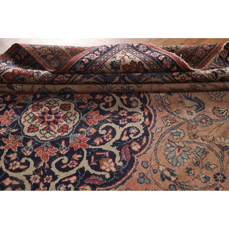 Hand Knotted Oriental 100% Wool Carpet Traditional Floral Pink Tabriz Area Rug - 11' 0'' X 8' 0''