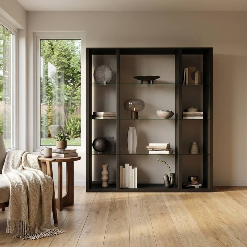 Meble Furniture Napoli 59" Modern Bookcase - Matte Media Shelf with European Craftsmanship, 70.5" Tall Freestanding Bookshelf