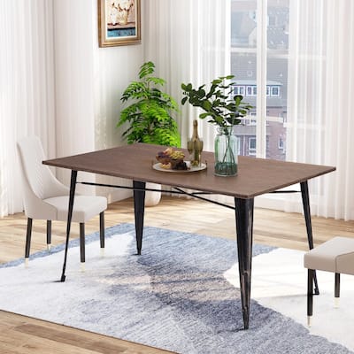 Brown Rectangular Wood Dining Table with Metal Legs
