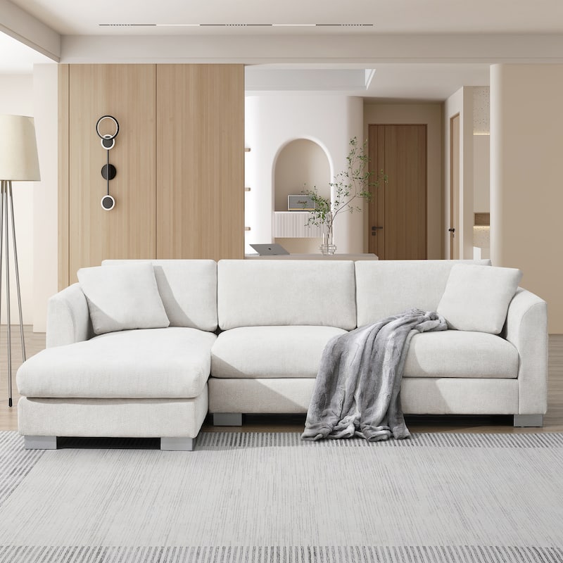 4-seat Chenille Indoor Sectional Sofa with Oversized Chaise