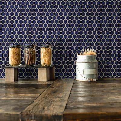 Merola Tile Tribeca 1" Hex Glossy Cobalt 10-1/4" x 11-7/8" Porcelain Floor and Wall Tile
