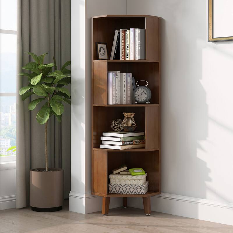 Tall Corner Bookcase, Corner Shelf, Multifunctional Bookshelf - 71.4"