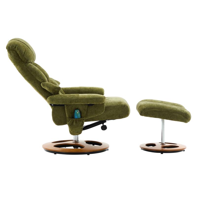 Recliner Chair with Ottoman, Modern 360° Swivel Lounge Chair with Footstool, Chenille Fabric, 5 Point Vibration Massage