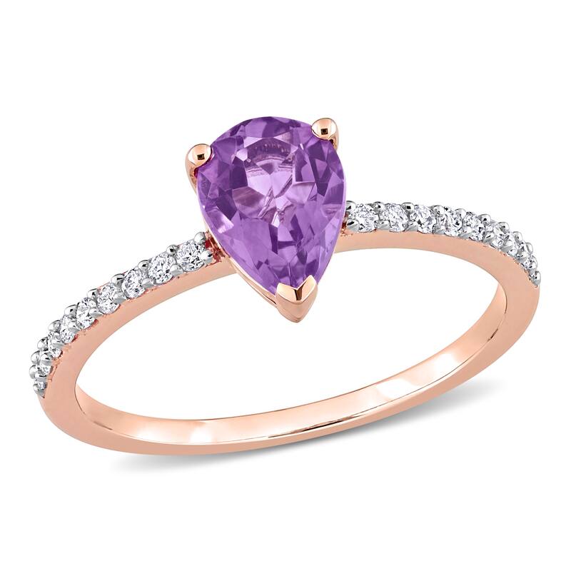 Miadora Pear-cut Amethyst and 1/6ct TDW Diamond Teardrop Ring in 14k Rose Gold