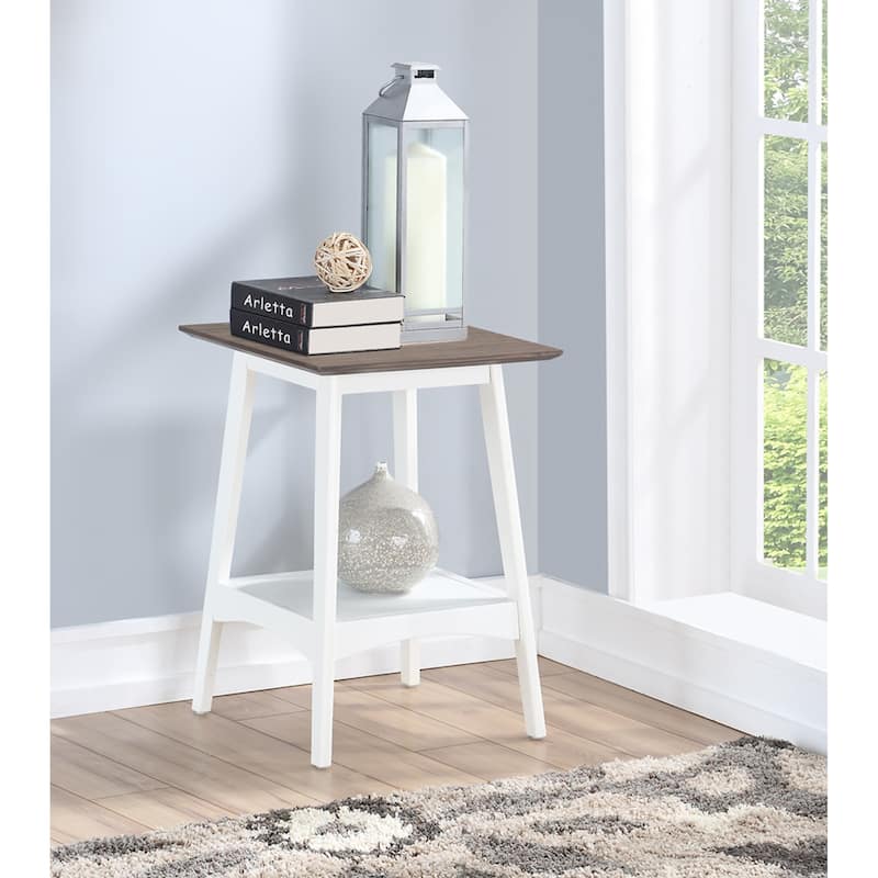 End Table with Mid-Century Modern Open Shelf Design, MDF Veneer Top and Rubberwood Legs for Living Room or Office - 18