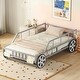 preview thumbnail 5 of 6, Metal Twin Size Car Bed with Wheels and Headlights Decoration - Playful Design, Sturdy Frame, Safety Guaranteed Silver