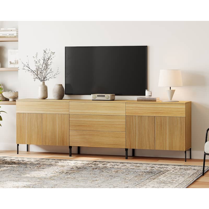 94.5" Modern Reeded Dresser TV Stand For Tvs Up To 100 Inch, Entertainment Center With Drawers