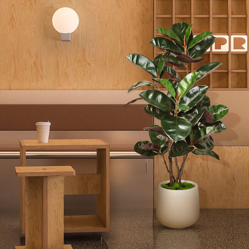 4.5 ft. Artificial Rubber Tree in White Decor Pot for Home Decor - 4.5 ft.