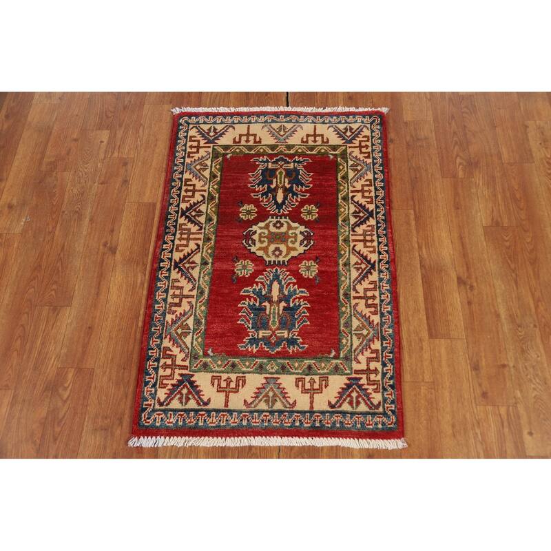 Geometric Red Kazak Oriental Rug Handmade Traditional Wool Carpet - 2'0" x 3'0"