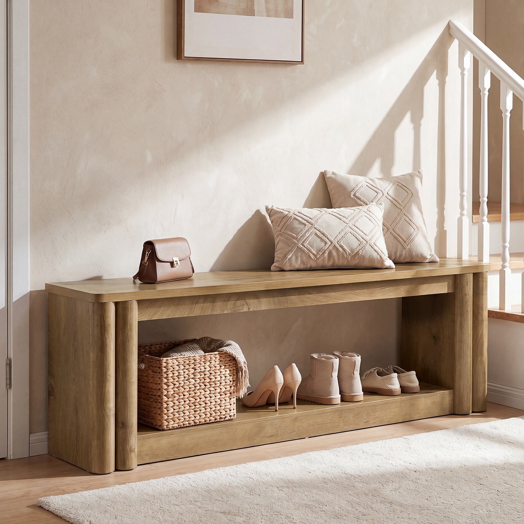 70.8" Long Entryway Shoe Bench with Storage Shelves