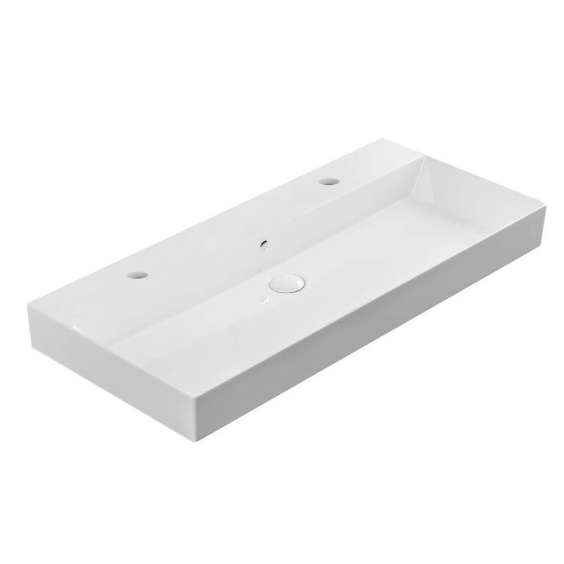 WS Bath Collections Energy 38-5/8" Rectangular Ceramic Vessel or Wall - Gloss White