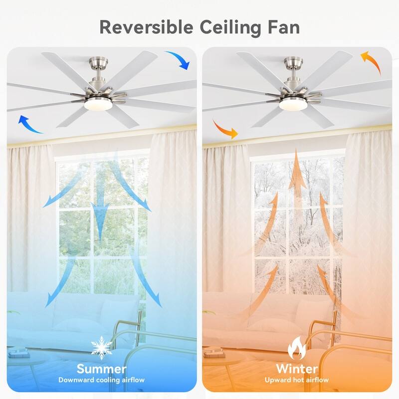 52/66 in. Modern Ceiling Fans with Dimmable 3-Color LED Light, Brushed Nickel Finish & Smart Voice Control