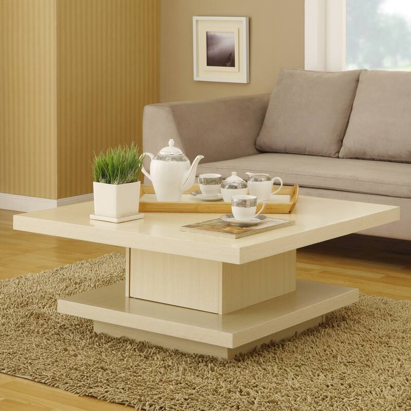 Ross Modern Square Coffee Table with Wrap Around Base Shelf and Hidden Storage by Strick & Bolton - 36-inch - Ivory