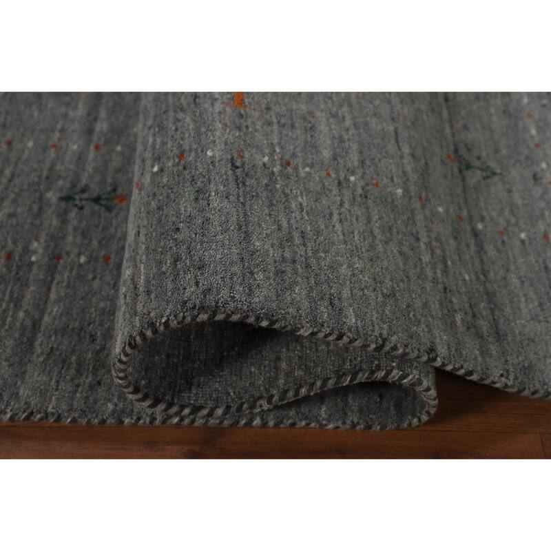 Gray & Green Gabbeh Oriental Area Rug Hand-Knotted Wool Carpet - 7'9"x 9'10"