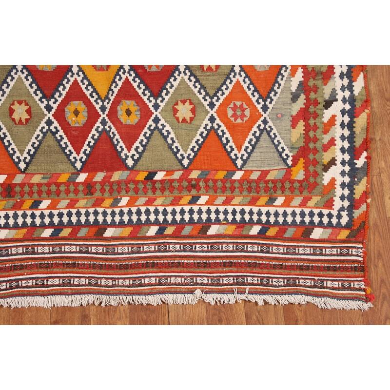Kilim Persian Vintage Runner Rug Flatweave Wool Carpet - 4'1"x 12'4"