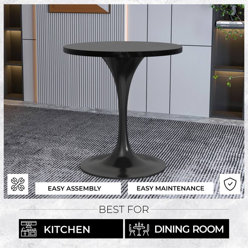 LeisureMod Verve 27" Round Dining Table with MDF Wood TableTop and Black Steel Base for Kitchen & Dining Room - 27.56"