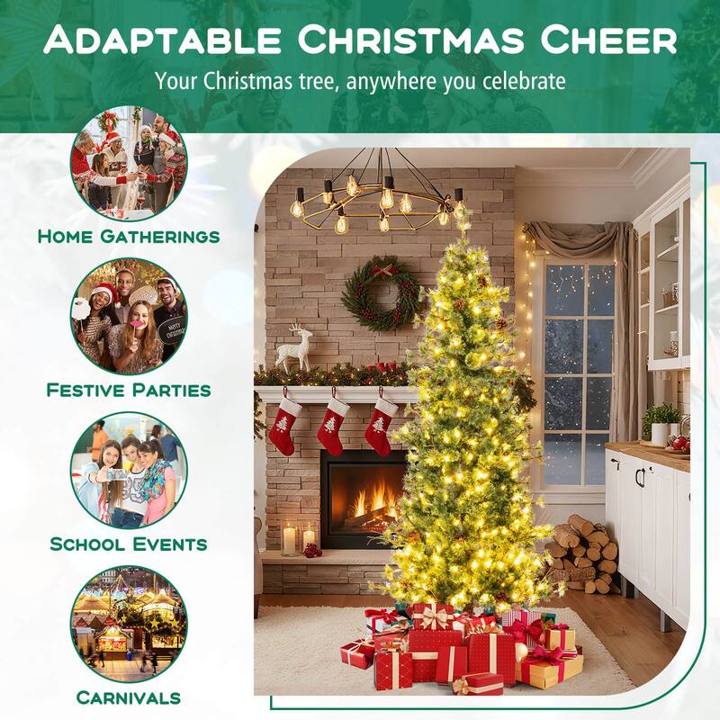 Costway 6/7/8 FT Artificial Christmas Tree with 370/502/702 Branch & - See Details - Green