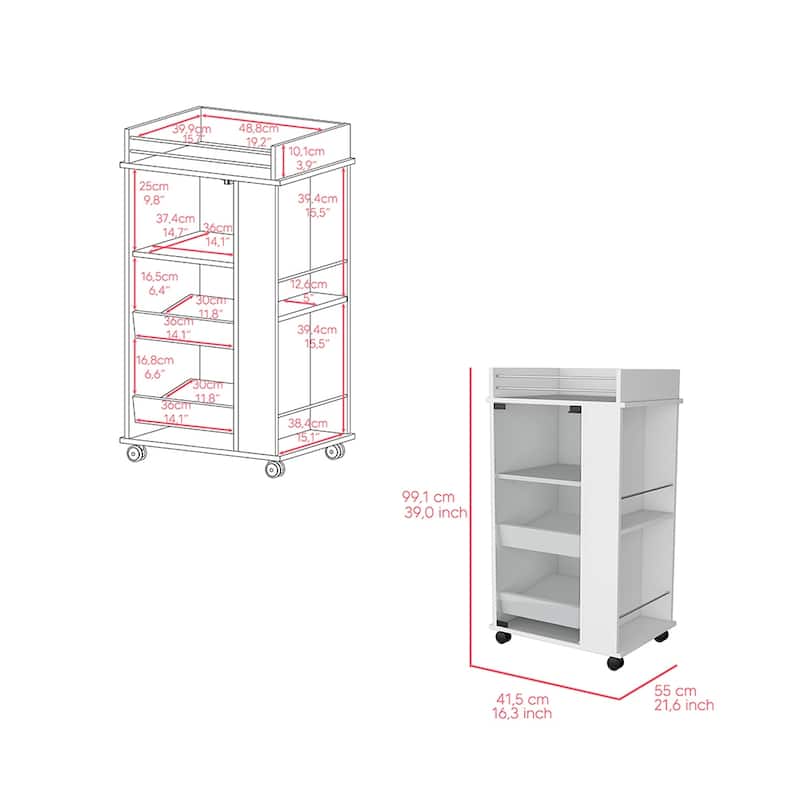 Bar Cart with Two-Side Shelves Beaver, Glass Door and Upper Surface