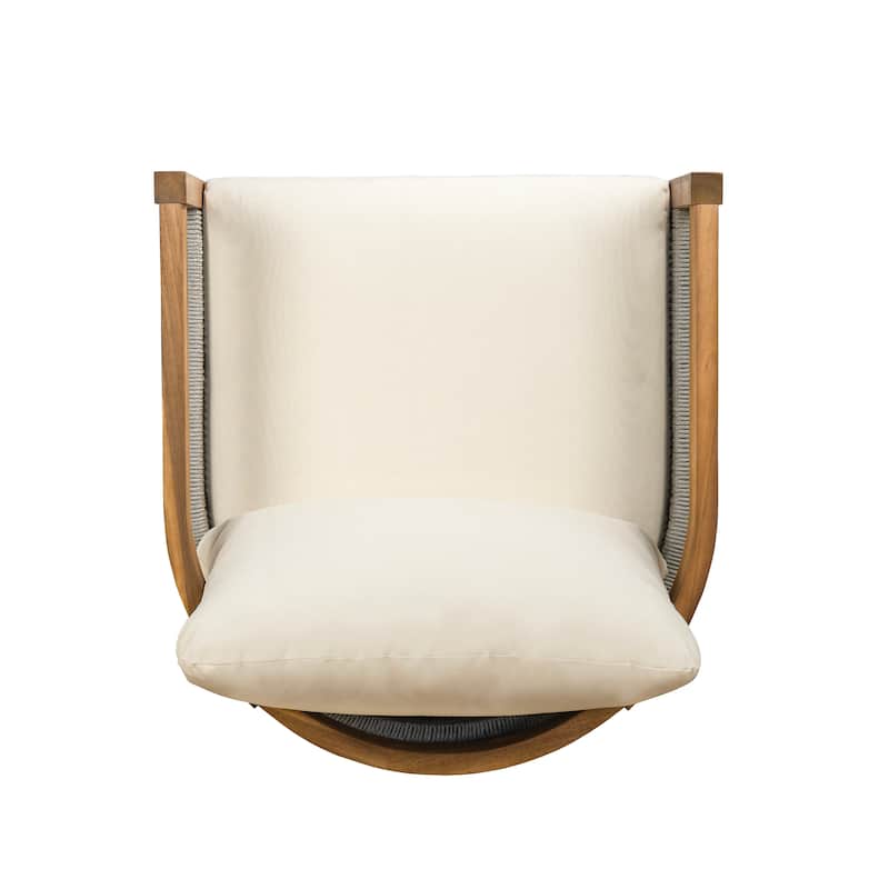 Roomfitters Porto Outdoor Club Chair with Cushion, Acacia Wood Frame, Patio Lounge Seating, Teak + Beige