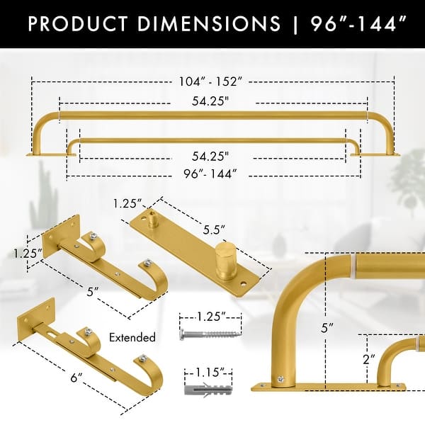 dimension image slide 7 of 21, Meriville Double Wrap Around Blackout Curtain Rod Set - 1-inch Diameter Front Rod and 5/8-inch Diameter Back Rod