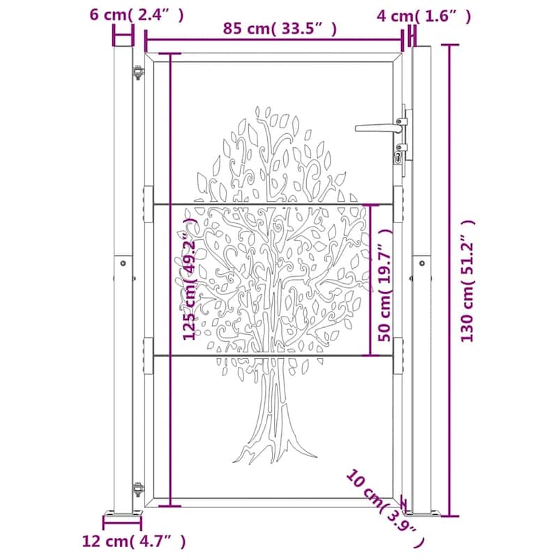 vidaXL Garden Gate Corten Steel Tree Design
