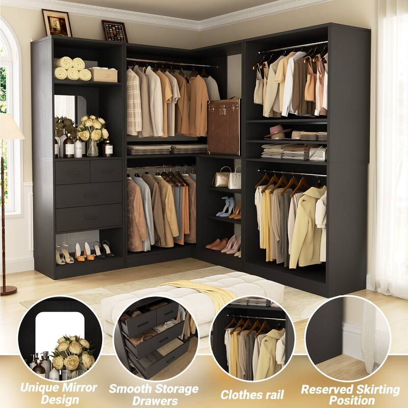 Cimly Set of 3 Corner Closet System with Hanging Rods, Space-saving Closet Organizer with Mirror