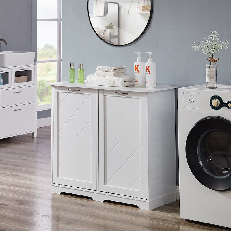 VECELO White Double Tilt Out Trash Cabinet with Negative Ion Deodorizing Function Hidden Trash Can Design for Kitchen