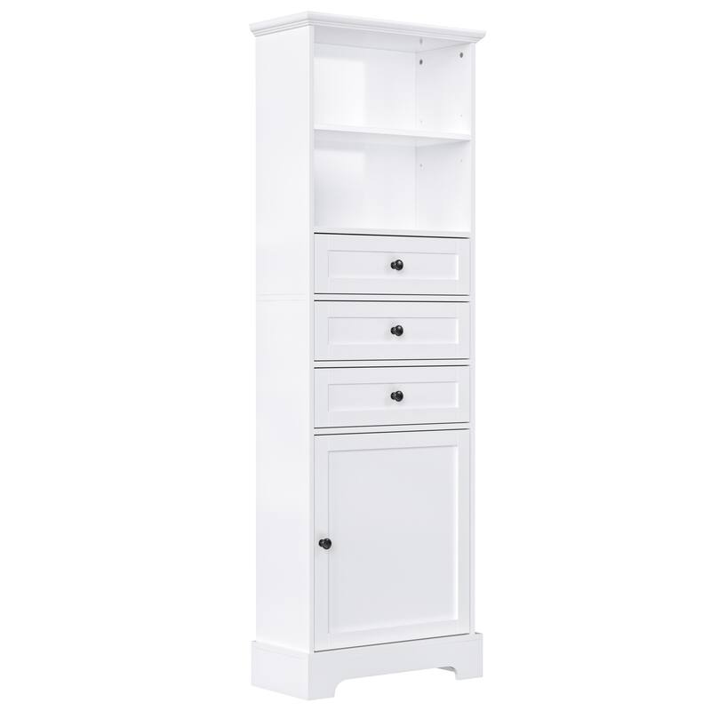 Roomfitters Tall Storage Cabinet with 3 Drawers Adjustable Shelves for Bathroom Study or Office Painted MDF Board