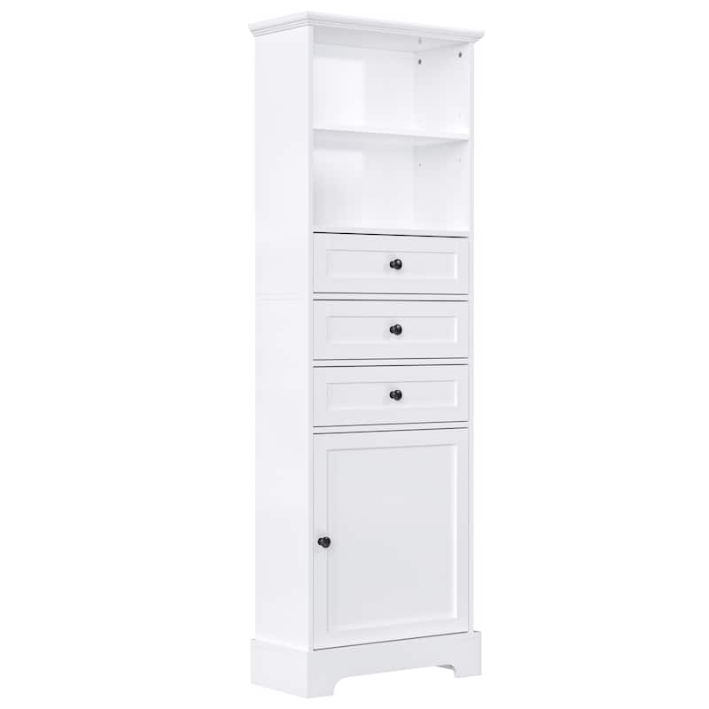 Tall Bathroom Cabinet, Storage Cabinet with Door, 2 Drawers, 3 Open Shelves and Ajustable Shelves for Kitchen Entrance Bedroom