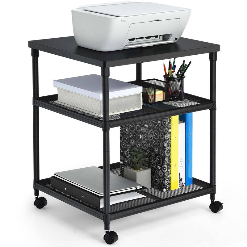 Costway 3-Tier Printer Stand Rolling Fax Cart with Adjustable Shelf & - See Details